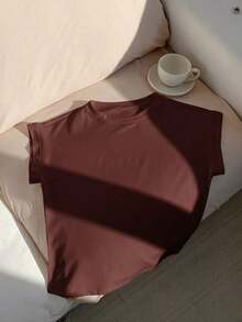 2026 SUMMER TopComfortcana Women's Casual Coffee Brown Round Neck Short Sleeve T-Shirt, SummerLoose And Comfortableshirt - 黃色 - 查看 11