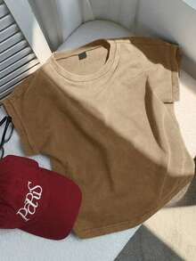 2026 SUMMER TopComfortcana Women's Casual Coffee Brown Round Neck Short Sleeve T-Shirt, SummerLoose And Comfortableshirt - 卡其色 2 - 查看 3