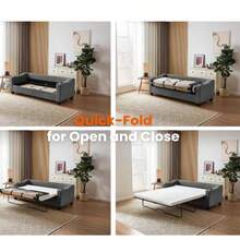 Pull Out Sofa Bed, Queen Size Sleeper Sofa, 2-in-1 Convertible Corduroy Couch with USB Charging, Memory Form Couch for Living Room, Apartment and Small Space (Dark Grey, Corduroy - Queen Size) - Gris - Ver 2