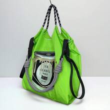 大容量刺绣可折叠尼龙手提包，单肩手提包 - 彩色 - 查看 5