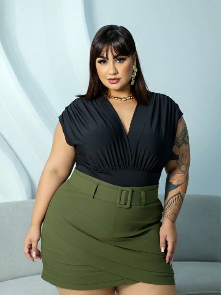 Plus Size Skirts - 軍綠色 - 查看 1