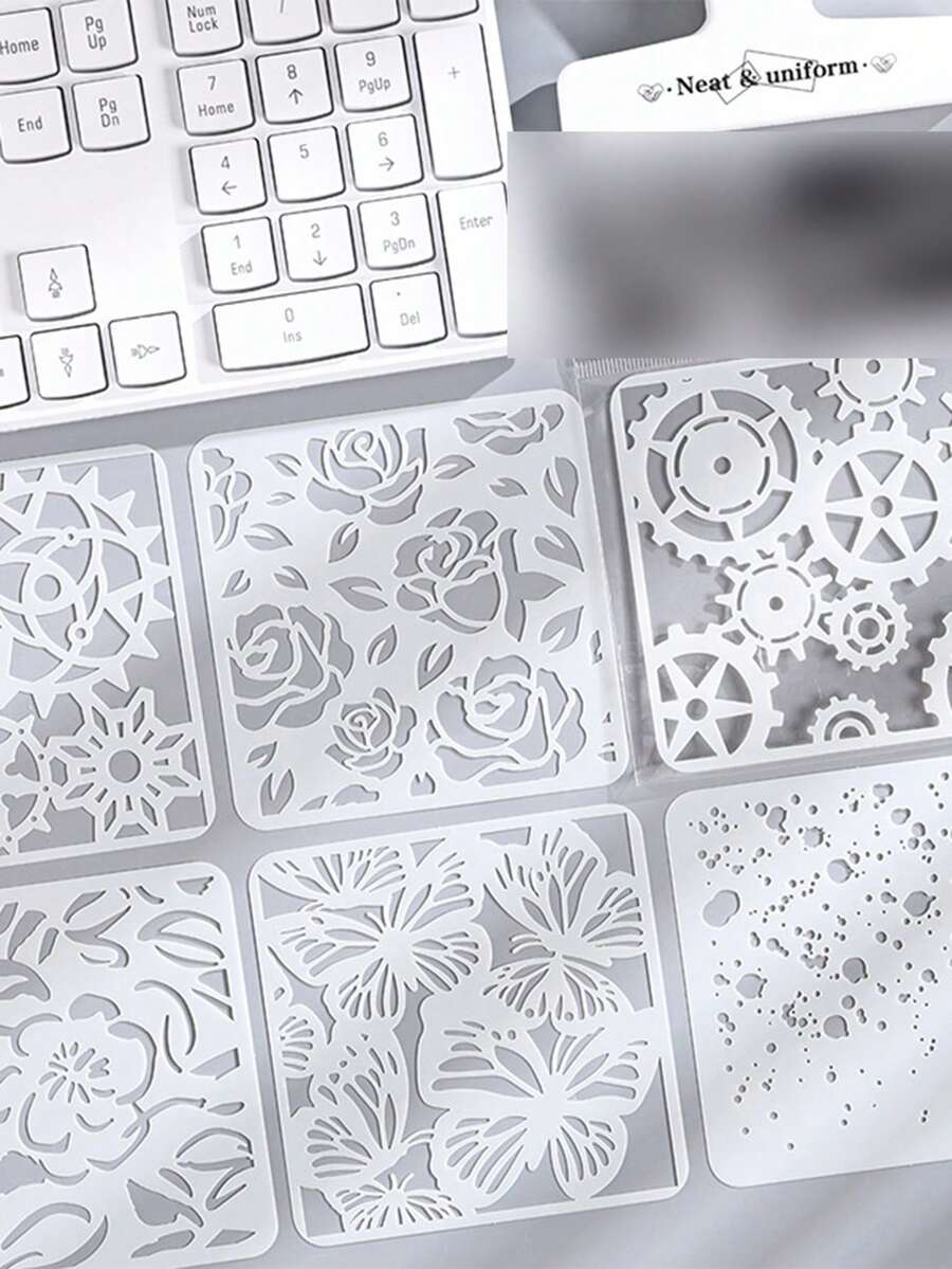6Pcs/Set Student Drawing Template Exercise Brain And Hands On Skills Durable And Sturdy Gear Flower Pattern Hand Drawing Course Cute Simple White Durable - Multicolor - View 1