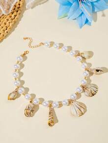 imoli 1pc Bohemian Style Resin Beaded Seashell Pendant Necklace, Jewelry Gift Suitable For Beach Vacation - 29132-g - View 5