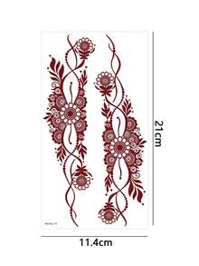 3张月亮和花朵图案酒红色临时纹身贴纸 - Manhaiti Design 人体彩绘纹身，适合派对和节日 - 紅色 - 查看 8