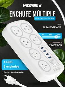MOREKA MC-J06U 1 Pieza Cargador Multicontactos Con 4 Salidas 4 Usb - Tipo de Enchufe B USA (110-127V) - Ver 2