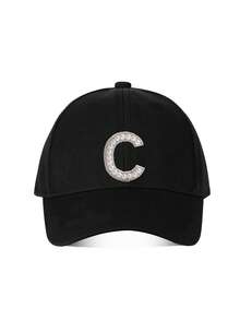 1PC Girls Shining Rhinestone Pearls 26 Letter Baseball Cap Gold Thread Craft R Letter Design Style Kpop Fashion Snapback Cap Girls Boys Sun Hats - Black - View 8