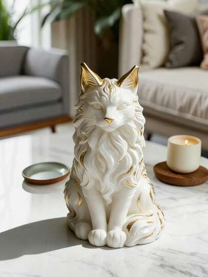 1pc 3D Realistic Sitting Maine Coon Silicone Mold Plush Texture Easy Demold Reusable For Gypsum/Clay/Resin/Cement/Soap Candle Mold Home Decor Gift For Handmade Enthusiasts