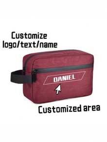 Personalized Name/Text Travel Toiletry Bag - Oxford Cloth Portable Unisex Cosmetic Organizer Pouch With Name Tag, Blue/Black, Multifunctional, Decorative, Lettering, Solid Color, Elegant, Fashionable, Retro, Modern, Colorful, Casual, Basic, Soft, Unique, Customized, Personalized, Ideal Gift For Girlfriend, Women, Friends - Multicolor - View 3