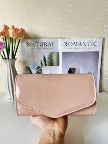 2025 New Fashion Silver Metal Evening Bag, Women's PU Leather Shiny Mirror Flap Clutch, Elegant Party Shoulder Bag With Chain Wallet - Baby Pink - View 4