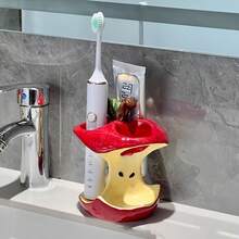 Apple-Shaped Toothbrush Holder - A Bathroom Countertop Storage Device Without Holes, Red And Yellow Color To Prevent Water Accumulation, A Creative Home Gift - Đỏ - Xem 2