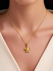 1件朋克风海龟项链，女士项链，18K镀金不锈钢海龟吊坠项链，派对婚礼圣诞节动物饰品礼物 - 彩色 - 查看 11