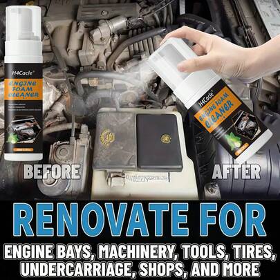 H4Cacle Car Engine Bay Foam Cleaner Powerful Stain Remover Engine Compartment Grease, Dust, And Oil Cleaner Multi-Purpose Foaming Engine Bay Cleaner & Degreaser Removes Heavy Oil Stains And Dirt Multi-Purpose Cleaner