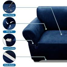 Couch Cover Leather Look 3 Seater Couch Sofa Cover 1-Piece Sofa Slipcover Stretch Furniture Protector With Elastic Bottom & Pockets(Sofa, Navy) - Hải quân - Xem 6