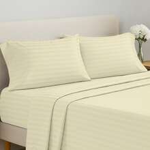 Lux Decor 4 Pc Stripe Bed Sheets, High GSM Brushed Microfiber Bedding Set With Deep Pocket Fitted Sheet & Pillowcases. Soft, Breathable, Hypoallergenic, Easy Care, And Wrinkle Resistant For Year-Round Comfort And A Classic Hotel-Quality Look. - 香草 - 查看 1