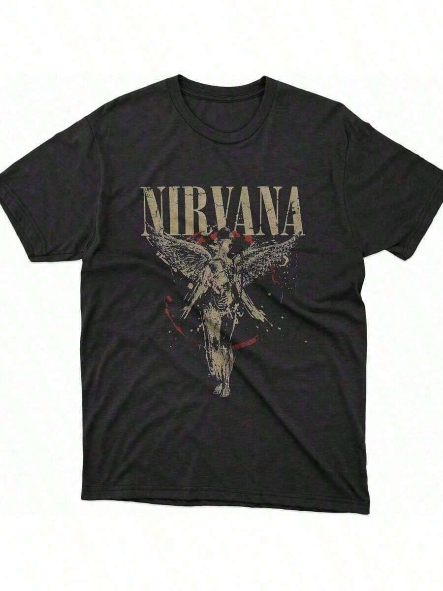 Summer Tops2026Nirva In Utero Angel-Shirt, Grunge Rock Band Merch, 90s Music Graphic Tee, Vintage Distressed Album Art Apparel, Retro Concert Shirt Men & Women-Grayce  In Utero Angel Splatter-Shirt - By  Splatter (US,-BASICSsummer Clothes Washed Cotton - 黑色 - 查看 1