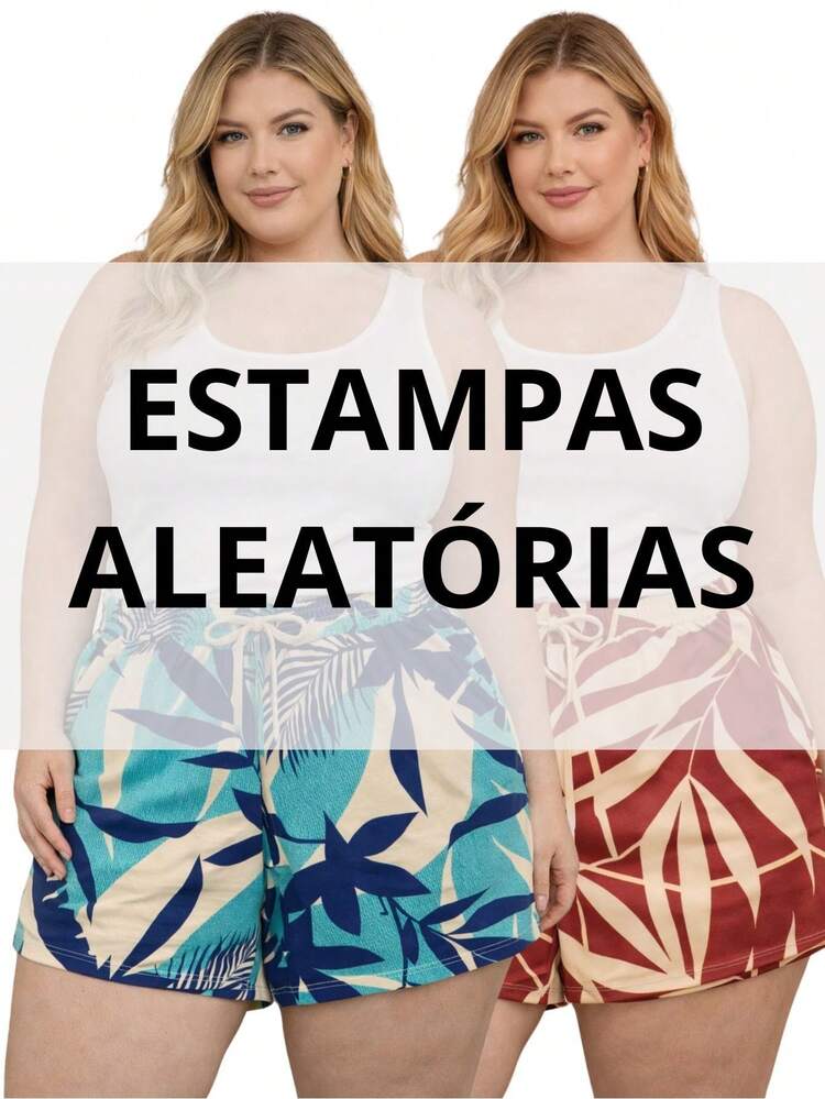 Kit 2 Short Feminino Bermuda Feminina Plus Size Moda Praia Verão GG EXG ESTAMPAS ALEATÓRIAS - Multicolorido - Visão 9