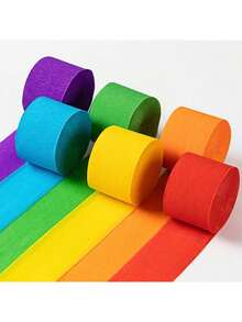 6pcs/Set 10m Rainbow Crinkle Paper Decorative Ribbons, Suitable For Birthday Party, Wedding, Home Decor DIY Background Decoration, Excluding Balloons And Other Accessories, DIY Craft - Multicolor - View 8