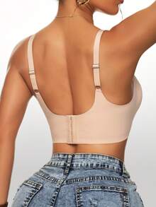 1件装女士瑜伽休闲无缝无钢圈可调节肩带性感内衣 - 杏色 - 查看 3