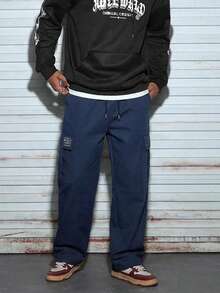Modcrash 1 pieza Pantalones cargo de unicolor de ajuste delgado con múltiples bolsillos para hombres, adecuados para primavera/otoño, playa de verano, viajes diarios, entrenamiento deportivo, senderismo al aire libre, casual, fitness, trotar, pantalones rectos, versátil y de moda de primavera a verano, estilo retro americano, unisex, ajuste relajado, atuendos de verano - adecuados para uso diario y atuendos de vacaciones de verano. - azul real - Ver 1