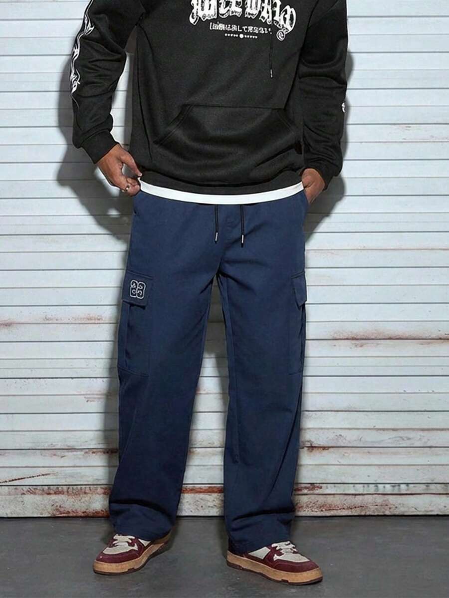 Modcrash 1 pieza Pantalones cargo de unicolor de ajuste delgado con múltiples bolsillos para hombres, adecuados para primavera/otoño, playa de verano, viajes diarios, entrenamiento deportivo, senderismo al aire libre, casual, fitness, trotar, pantalones rectos, versátil y de moda de primavera a verano, estilo retro americano, unisex, ajuste relajado, atuendos de verano - adecuados para uso diario y atuendos de vacaciones de verano. - azul real - Ver 1