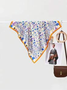 1pc New Classic Soft Warm Women's Square Scarf, Abstract Print High-End Versatile Shawl Scarf, Fashion Casual Sunscreen Headscarf Suitable For Travel And Beach - Multicolor - View 12