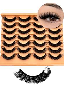 14对俄罗斯浓密蓬松仿貂毛假睫毛，DD卷翘经典猫眼睫毛，浓密交叉睫毛，多层卷翘睫毛，柔软自然的睫毛嫁接妆容，拉长放大双眼，浓密效果惊艳，适合初学者、派对和庆典场合。 - 交叉款 - 查看 1