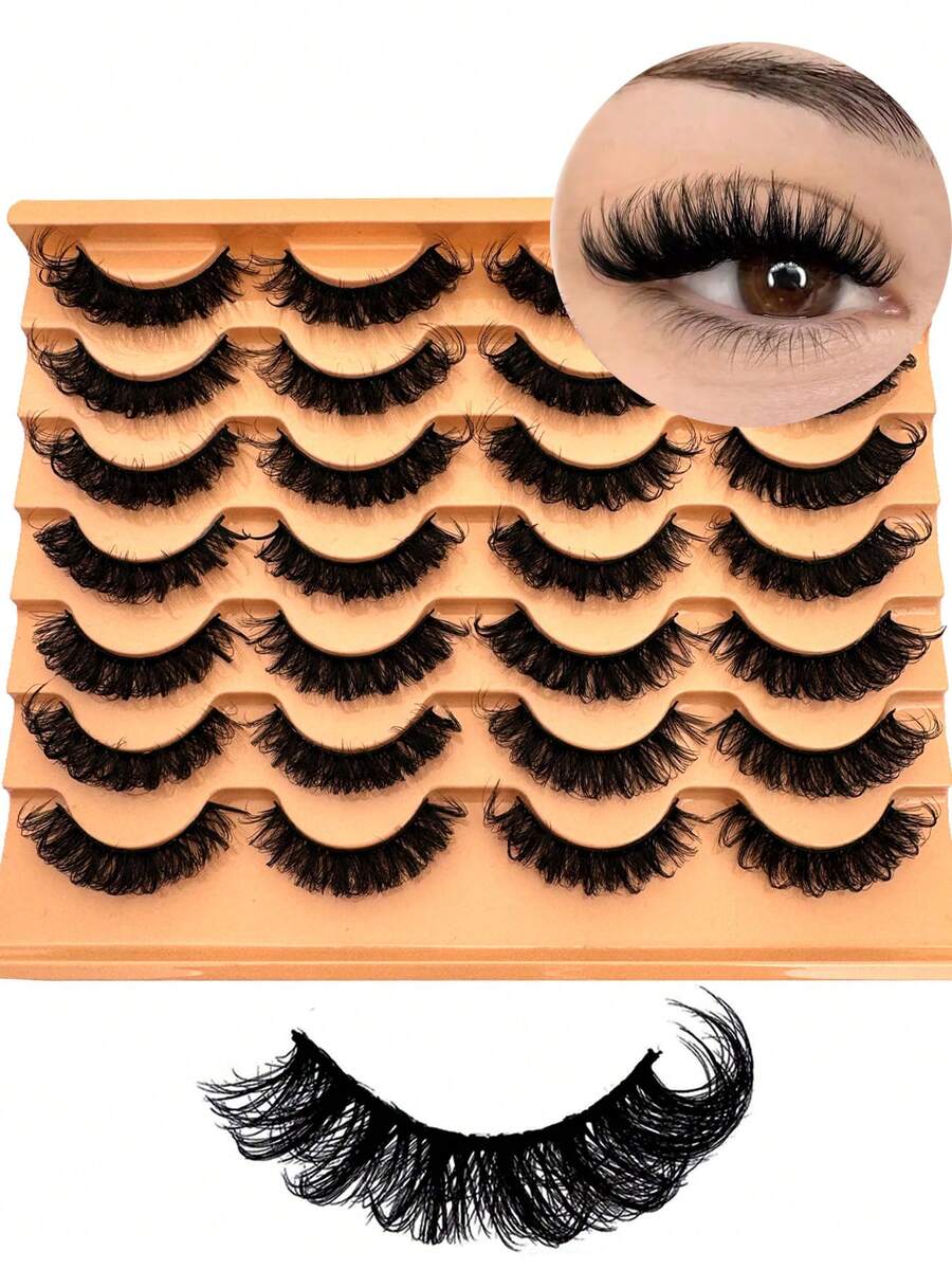 14对俄罗斯浓密蓬松仿貂毛假睫毛，DD卷翘经典猫眼睫毛，浓密交叉睫毛，多层卷翘睫毛，柔软自然的睫毛嫁接妆容，拉长放大双眼，浓密效果惊艳，适合初学者、派对和庆典场合。 - 交叉款 - 查看 1