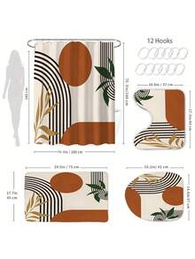 1. Bohemian Style Medieval Shower Curtain Set, Includes Toilet Seat Cover And Non-Slip Mat, Abstract Geometric Pattern 4-Piece Set\N2. Modern Minimalist Shower Curtain Set With 12 Hooks, Suitable For Bathroom - A - View 5