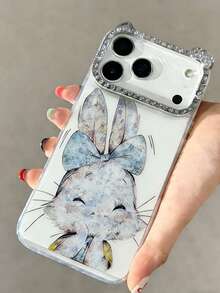 1pc Premium Cartoon Rabbit Rhinestone Phone Case Compatible With IPhone 11/12/13/14/15/16/17 Pro Max, Fully Sparkling Diamond Protective Cover, Valentine's Day Gift - White - View 3