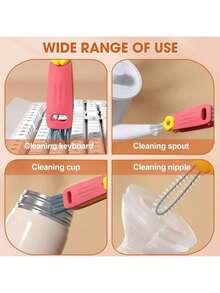 Cleaning Brush Set: Cup Brush, Bottle Brush, Glass Brush, Brush, Replaceable Brush Heads, Deep Cleaning Tool; 3-In-1 Flower & Crocodile Lid Brush, Multi-Functional Crevice Cleaning Brush, Stainless Steel Cup & Straw Cleaning Brush, Long Handle Brush, Small Brush - One Size - View 3
