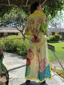 2件套 时尚随机印花宽松休闲度假套装 春季 - 淡黃色 - 查看 3