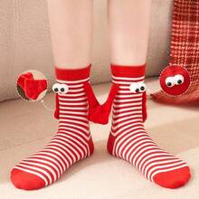 1 Pair Cute Red Women's Socks With Spring/Summer Cartoon, Socks That Can Hold Hands, Magnetic Hand Holding New Year's Mid Tube Socks - Multicolor - View 4
