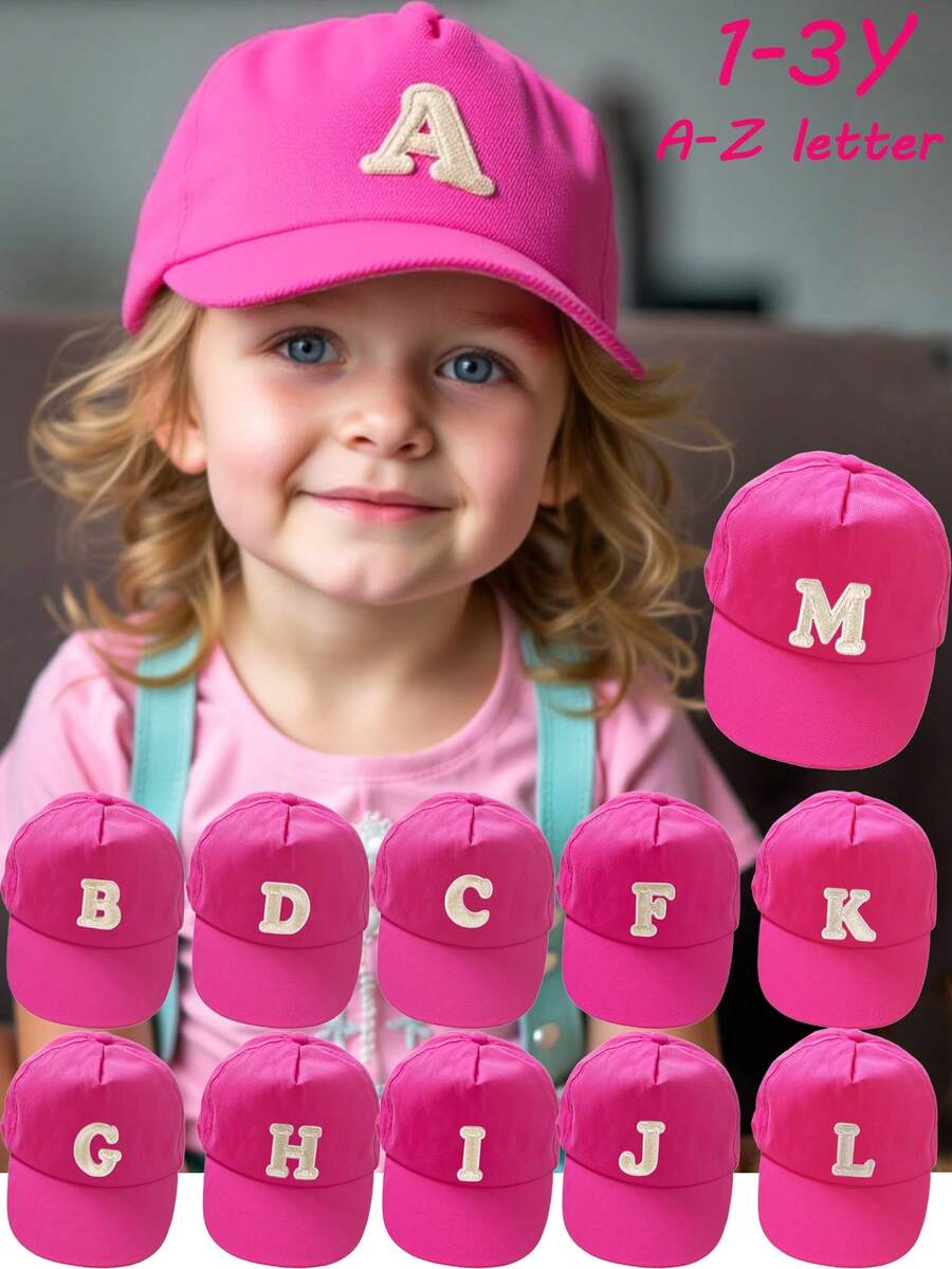 1 chiếc mũ lưỡi trai trẻ em 26 chữ cái, thêu chỉ vàng, kiểu dáng thủ công, mũ snapback cho bé trai và bé gái 1-3 tuổi. - Màu Hồng Tươi - Xem 1