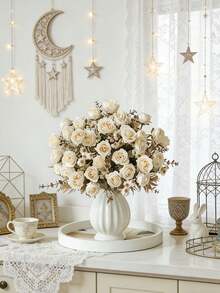 1/3/80pcs 11.41 Inch Artificial Rose Bouquet, Daisy, Eucalyptus Leaves, Suitable For Home Decor, Garden Decor, Wall Decor, Bedroom Decor, Wedding Decor, Dining Table Decor, Party Decor, Birthday Decor, Indoor & Outdoor Decor, Valentine's Day Gift, Llama Decor, Spring Decor, Valentine's Day Decor - Beige - View 5