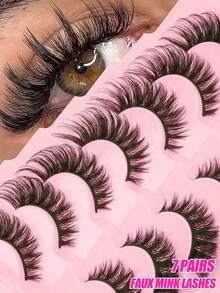 'hot Style'7 Pairs Soft & Fluffy 3D Mink Faux Eyelashes, Curly Natural Looking Handmade Eyelash Extensions Makeup Fake Lashes, Thick Volume Strip Lashes,Lashes,Eyelashes,Fake Lashes,Cat's Eye Lashes - Cat Eye Lashes - View 1