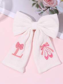 1件粉色A-Z 26字母刺繡蝴蝶結髮夾，甜美芭蕾舞鞋設計白色亞麻布髮夾，優雅生日春季返校季 - 彩色 - 查看 36