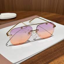 1 Metall Doppelsteg Brillen, Krötenaugen Brillen, randlose personalisierte Mode Brillen, vielseitig elegante Lässig Damen Brillen, geeignet für den täglichen Gebrauch, Straßenfotografie, Urlaubsreisen, Sommer Strand Accessoires, Damen Accessoires, Schule Saison - lila-orange - Übersicht 6