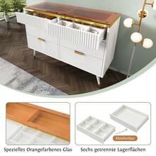 Cassettiera/credenza in vetro ambrato, 6 cassetti con divisori, mobile alto e stabile per camere da letto e soggiorni, 120 x 40 x 76 cm, bianco - Bianco - Visualizzare 5