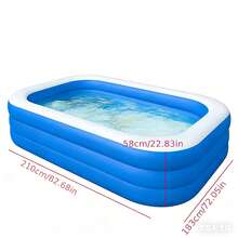 1个三层充气游泳池，尺寸为120英寸 x 72英寸 x 22英寸，超大加厚PVC材质，家用成人降温泳池，户外花园后院夏季派对大型水池 - 彩色 - 查看 7