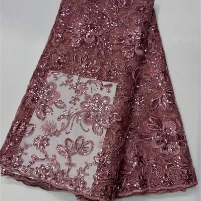 2026 High Quality African Mesh Sequin Lace Fabric, French Net Lace Fabric For Nigerian Mesh Lace, Suitable For Party & Wedding, 5 Yards/1 Yard