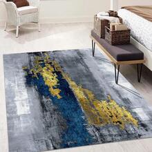 1pc 850g/㎡ Crystal Velvet Area Rug, Modern Dual-Tone Blue And Gold Abstract Design, High-End Artistic Printed Carpet - Premium - View 5