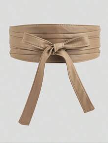 1pc Women Solid Color PU Twist Waist Belt, Boho Elegant Wide Belt, Suitable Dresses, Parties, Music Festivals - 棕色 - 查看 5