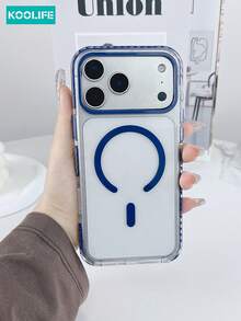 Koolife 1pc Magnetic High Definition Phone Case, TPU+PC Material, Independent Buttons, Colorful Side Inlay, Lens Protrusion Protection, Wireless Charging Support, Anti-Drop Protective Case, Compatible With IPhone 17/17 Pro/17 Pro Max/16/15/14/13/12 Pro Max - Blue - View 2