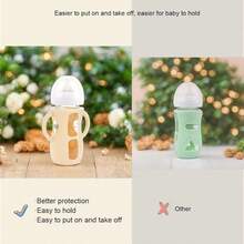 1pc Silicone Bottle Cover Sleeve Fits 240ml Natural Glass Baby Bottles, Silicone Grip Handle Anti-Drop - Multicolor - View 4