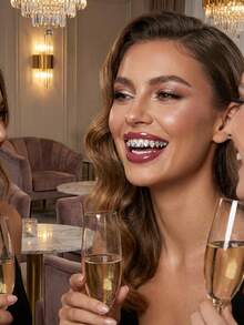 2026 New Collection Of Fine Jewelry2pcs/Set Hip-Hop Hollow Out Heart Stick Diamond Double Tooth Set, Daily Street Fashion Cool Smooth Gold Teeth - Bạc - Xem 3