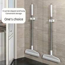 1 Piece Magic Double-Sided Silicone Scraper Broom, Used To Clean Pet Hair, Dust, Glass, Walls, And Floors. The Broom Head Is Detachable For Easy Storage. Made Of Durable Plastic Structure, Suitable For Homes, Cars, And Commercial Spaces (White And Blue) - White - View 4