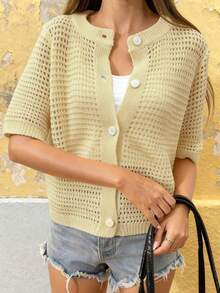 Áo khoác cardigan nữ tối giản, thanh lịch, màu trơn, phù hợp với phong cách thường ngày, công sở và nữ tính, mùa xuân/hè. - Màu be - Xem 3