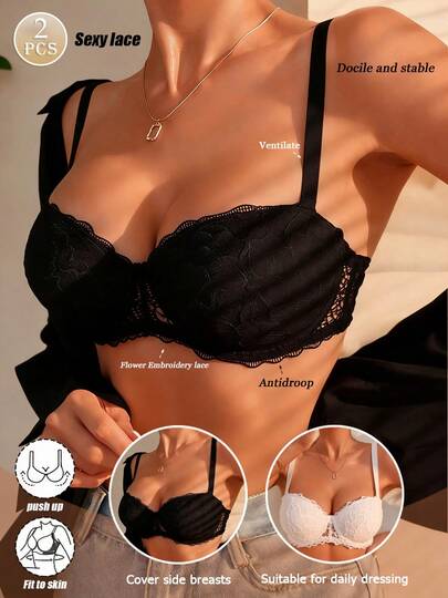 2 piezas Sujetadores deportivos cómodos y minimalistas, ropa interior de mujer de punto con escote en V profundo sin costuras y sexy, sujetador versátil sin aros y sin caída