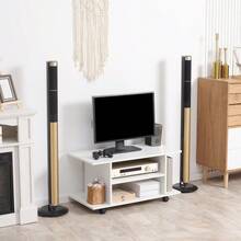 Mobile TV Stand With Lockable Wheels, 80cm Modern Media Console With Open Shelves, Portable TV Cart For Living Room - White1 - View 1