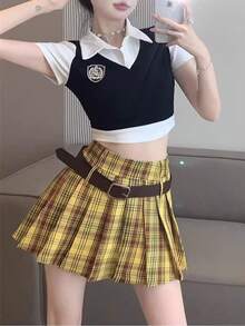 Women Skirts - Yellow Plaid Skirt - View 1